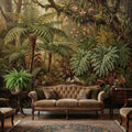 Vintage Tropical Rainforest Peel and Stick Wall Mural, Lush Botanical Jungle with Ferns Monstera and Orchids, Moody Nature Wallpaper