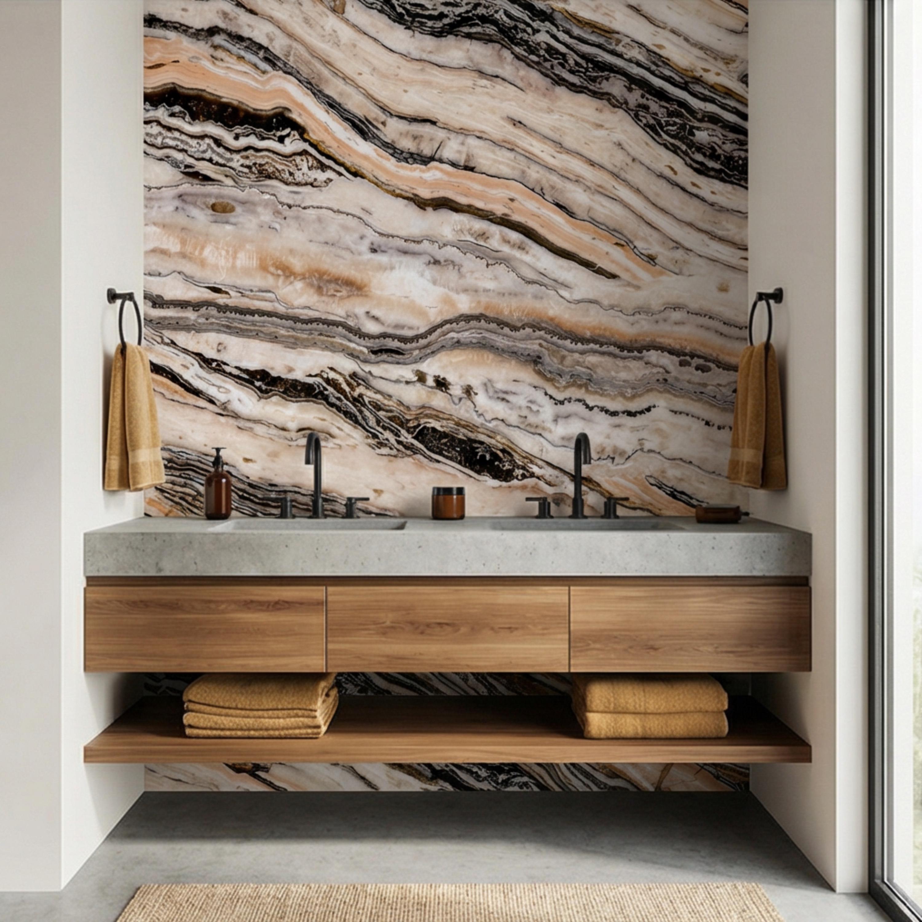 Luxury Marble Texture Peel and Stick Wall Mural, Neutral Beige and Black Stone Vein Wallpaper, Modern Abstract Onyx Effect Wall Decor