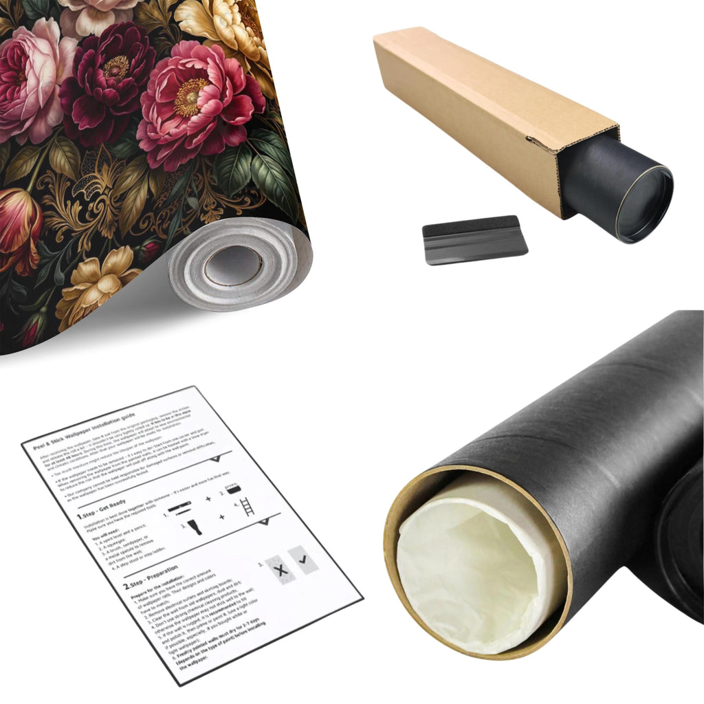 Dark Floral Peel and Stick Wall Mural, Moody Victorian Peony Tulip Maximalist Botanical Wallpaper