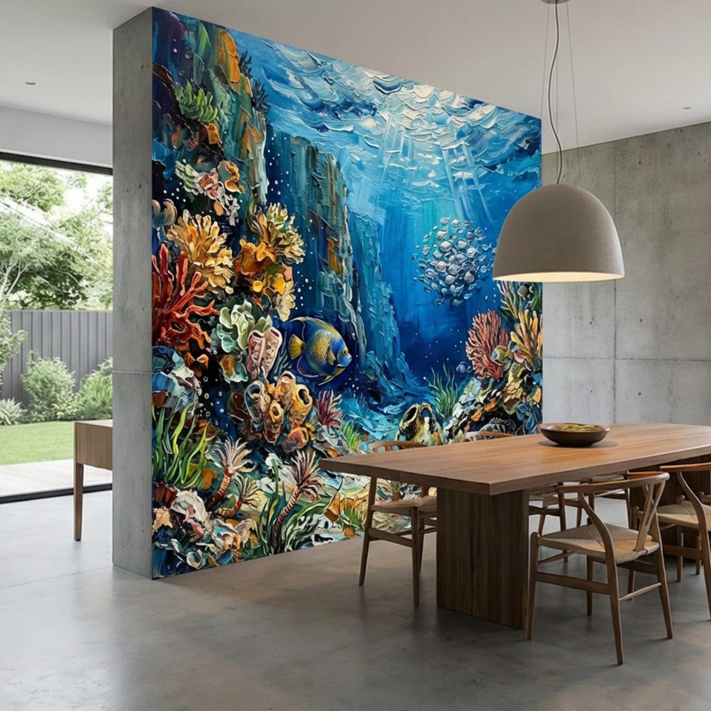 Vibrant Underwater Coral Reef Peel and Stick Wall Mural, Tropical Fish Ocean Scene Coastal Marine Life Wallpaper