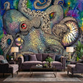 Majestic Octopus Peel and Stick Wall Mural, Colorful Abstract Marine Art Wallpaper, Bold Nautical Ocean Statement Wall Decor