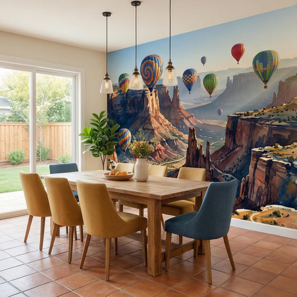 Grand Canyon Hot Air Balloons Peel and Stick Wall Mural, Colorful Southwest Desert Landscape Wallpaper, Monument Valley Scenic Wall Decor