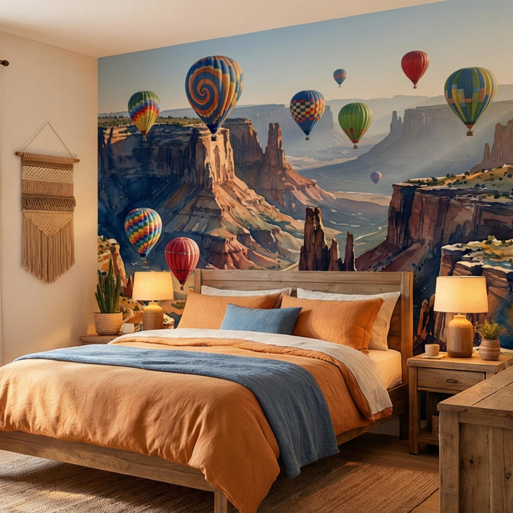 Grand Canyon Hot Air Balloons Peel and Stick Wall Mural, Colorful Southwest Desert Landscape Wallpaper, Monument Valley Scenic Wall Decor