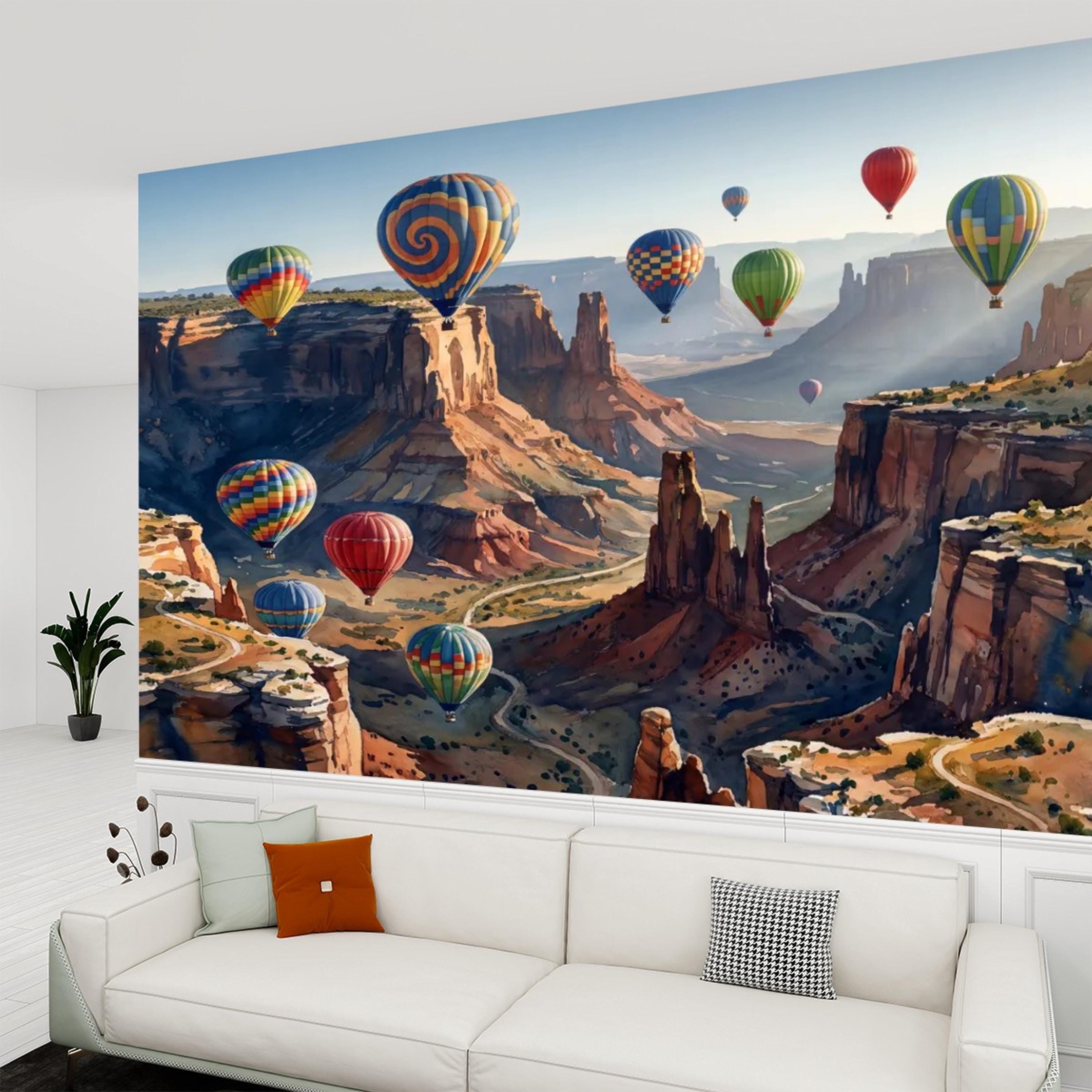 Grand Canyon Hot Air Balloons Peel and Stick Wall Mural, Colorful Southwest Desert Landscape Wallpaper, Monument Valley Scenic Wall Decor