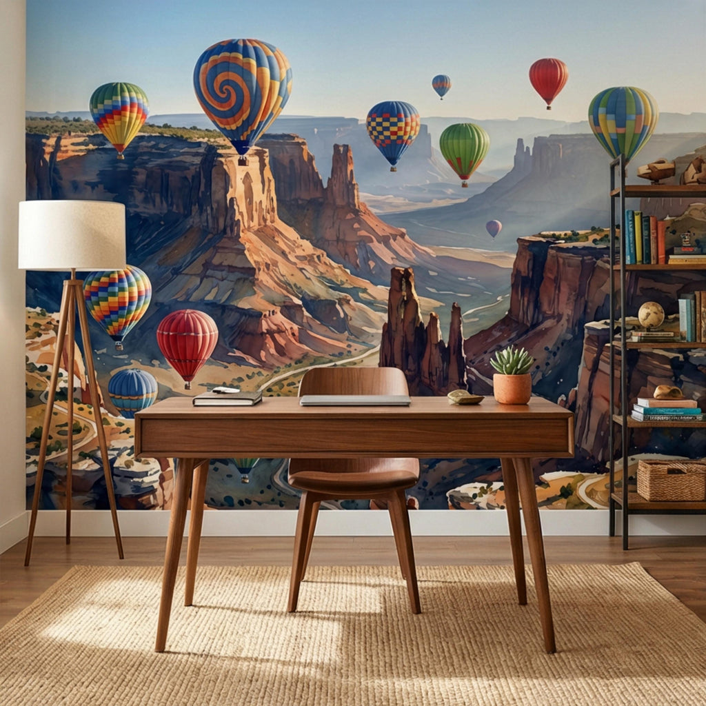 Grand Canyon Hot Air Balloons Peel and Stick Wall Mural, Colorful Southwest Desert Landscape Wallpaper, Monument Valley Scenic Wall Decor