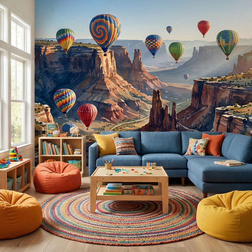 Grand Canyon Hot Air Balloons Peel and Stick Wall Mural, Colorful Southwest Desert Landscape Wallpaper, Monument Valley Scenic Wall Decor