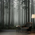 Moody Misty Pine Forest Peel and Stick Wall Mural, Dark Evergreen Woodland Fog Landscape Wallpaper, Dramatic Nature Statement Wall Decor