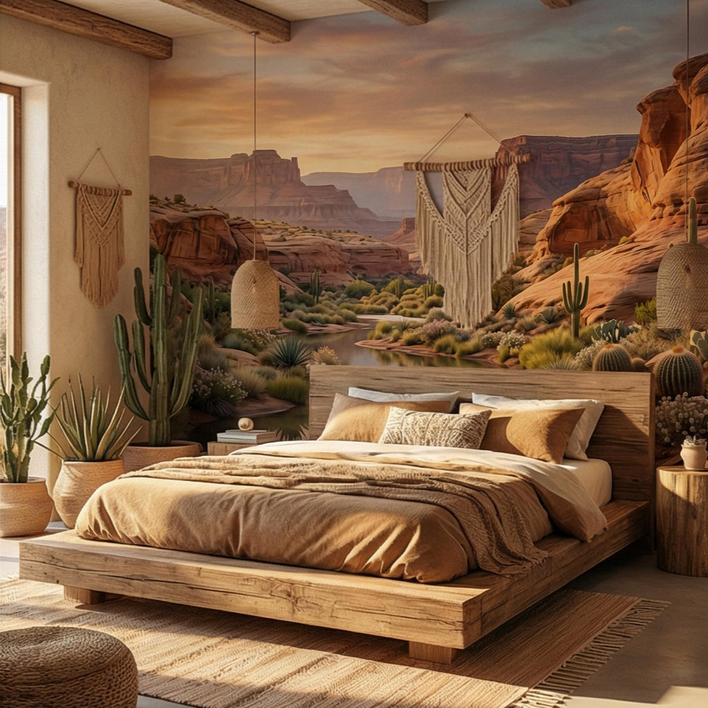 Southwest Desert Canyon Sunset Peel and Stick Wall Mural, Arizona Red Rock Desert Landscape Wallpaper