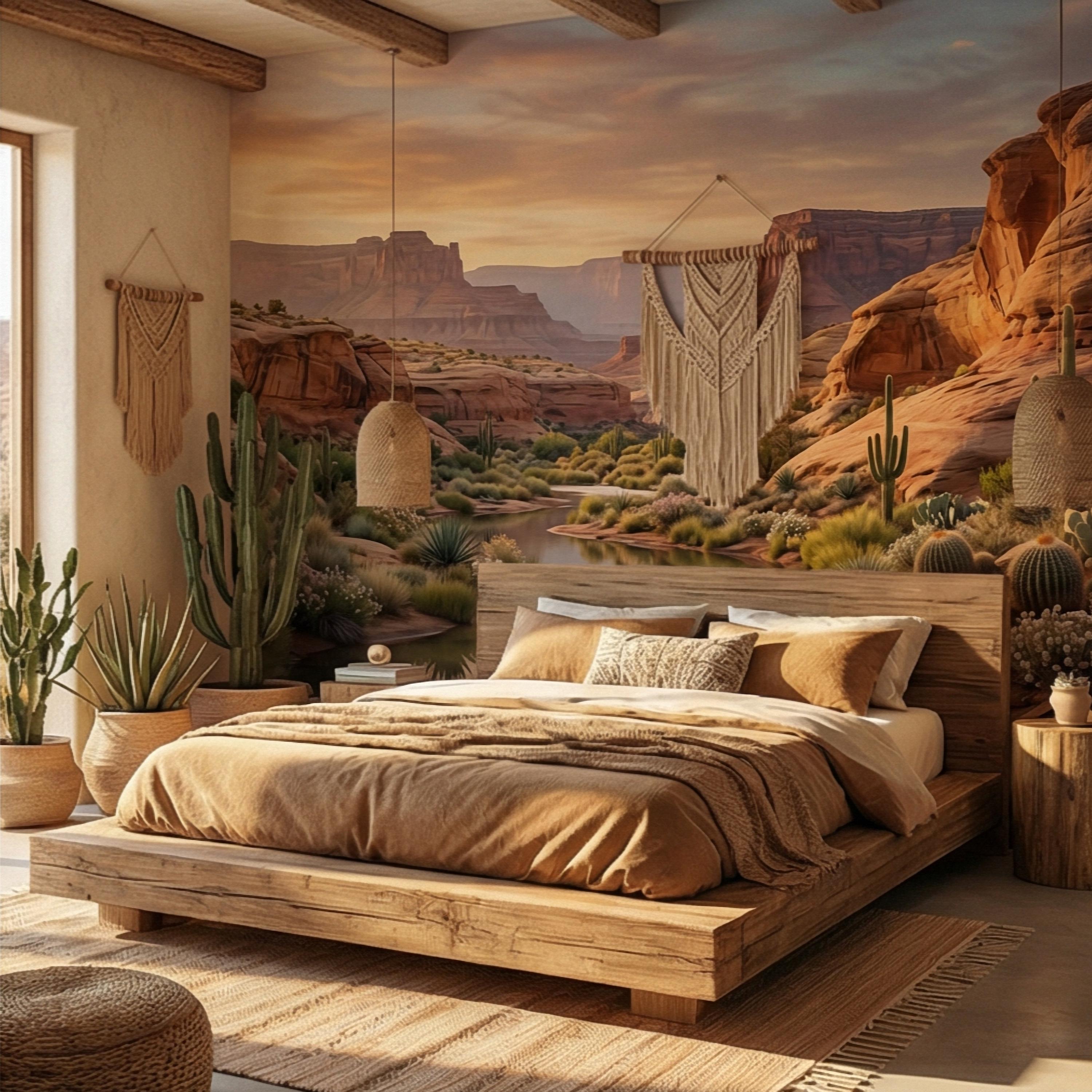 Southwest Desert Canyon Sunset Peel and Stick Wall Mural, Arizona Red Rock Desert Landscape Wallpaper