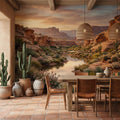 Southwest Desert Canyon Sunset Peel and Stick Wall Mural, Arizona Red Rock Desert Landscape Wallpaper