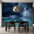 Tropical Storm Lightning Peel and Stick Wall Mural, Turquoise Ocean Thunderstorm Seascape Wallpaper