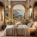 Amalfi Coast Archway Peel and Stick Wall Mural, Mediterranean Cloister Sea View, Italian Villa Landscape Wallpaper
