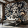 Poseidon Graffiti Peel and Stick Wall Mural, Greek God Street Art, Neptune Statue Urban Industrial Wallpaper