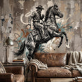 Western Cowboy Peel and Stick Wall Mural, Rodeo Horse Graffiti, Modern Urban Street Art Wallpaper
