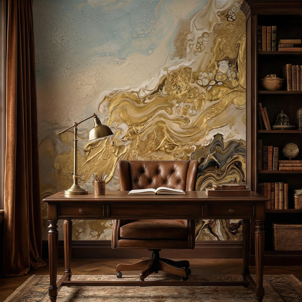 Textured Gold Plaster Peel and Stick Wall Mural, Abstract Architectural Paint Effect Wallpaper, Luxury Modern Interior Statement Wall Decor