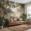 Sage Green Botanical Peel and Stick Wall Mural, Misty Woodland Branches, Antique Plaster Fresco Landscape Wallpaper