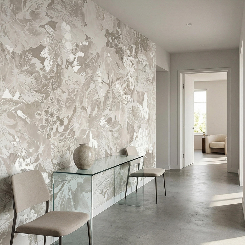 Neutral Botanical Peel and Stick Wall Mural, Vintage Beige Floral Foliage, Soft French Country Wallpaper