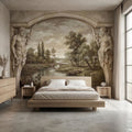 Classical Fresco Peel and Stick Wall Mural, Antique Greco Roman Landscape, Old World Trompe L’Oeil Archway Wallpaper