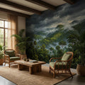 Misty Rainforest Peel and Stick Wall Mural, Moody Tropical Forest Landscape, Dramatic Foggy Jungle Nature Wallpaper