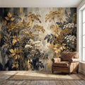 Moody Neutral Luxury Dark Floral Peel and Stick Wall Mural, Antique Botanical Wallpaper, Elegant Textured Garden Wall Decor
