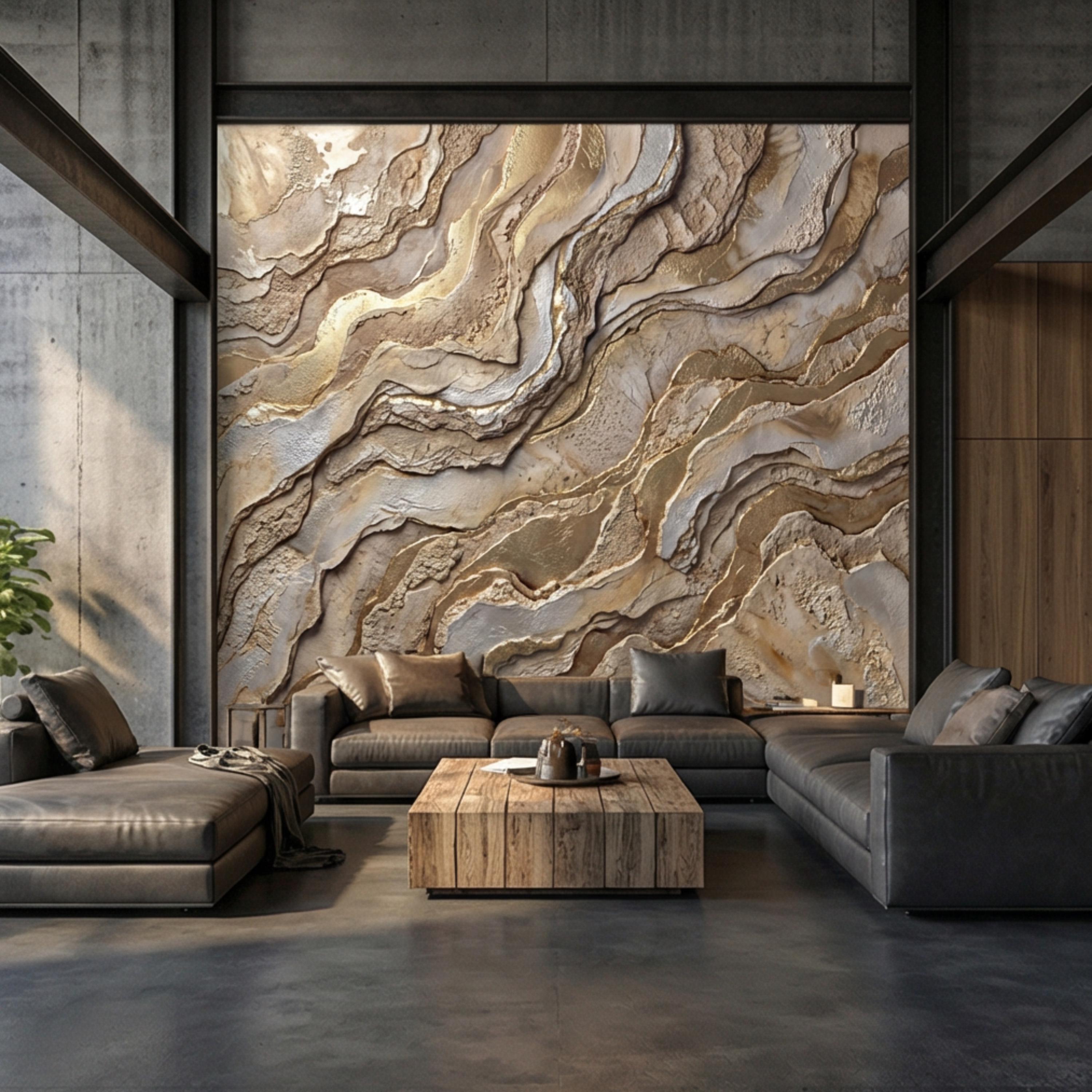 Gold and Beige Abstract Stone Effect Peel and Stick Wall Mural, Luxury Textured Wallpaper, Modern Neutral Accent Wall
