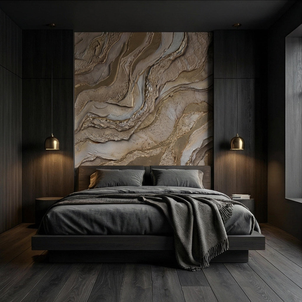 Gold and Beige Abstract Stone Effect Peel and Stick Wall Mural, Luxury Textured Wallpaper, Modern Neutral Accent Wall