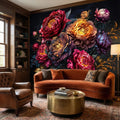 Dark Floral Peel and Stick Wall Mural, Moody Peony Bouquet, Dramatic Maximalist Botanical Bloom, Luxury Statement Wallpaper