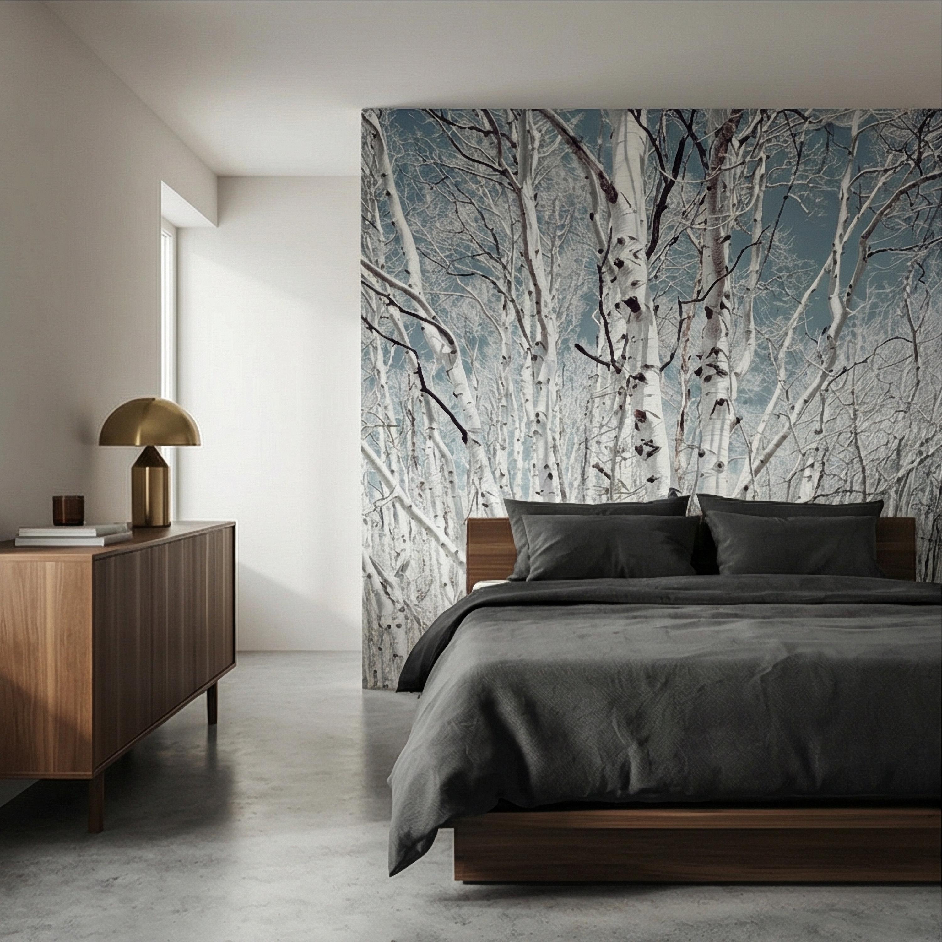 Birch Forest Peel and Stick Wall Mural, White Aspen Trees, Neutral Woodland Scenic, Serene Nature Wallpaper