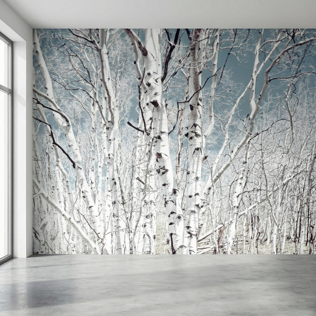 Birch Forest Peel and Stick Wall Mural, White Aspen Trees, Neutral Woodland Scenic, Serene Nature Wallpaper