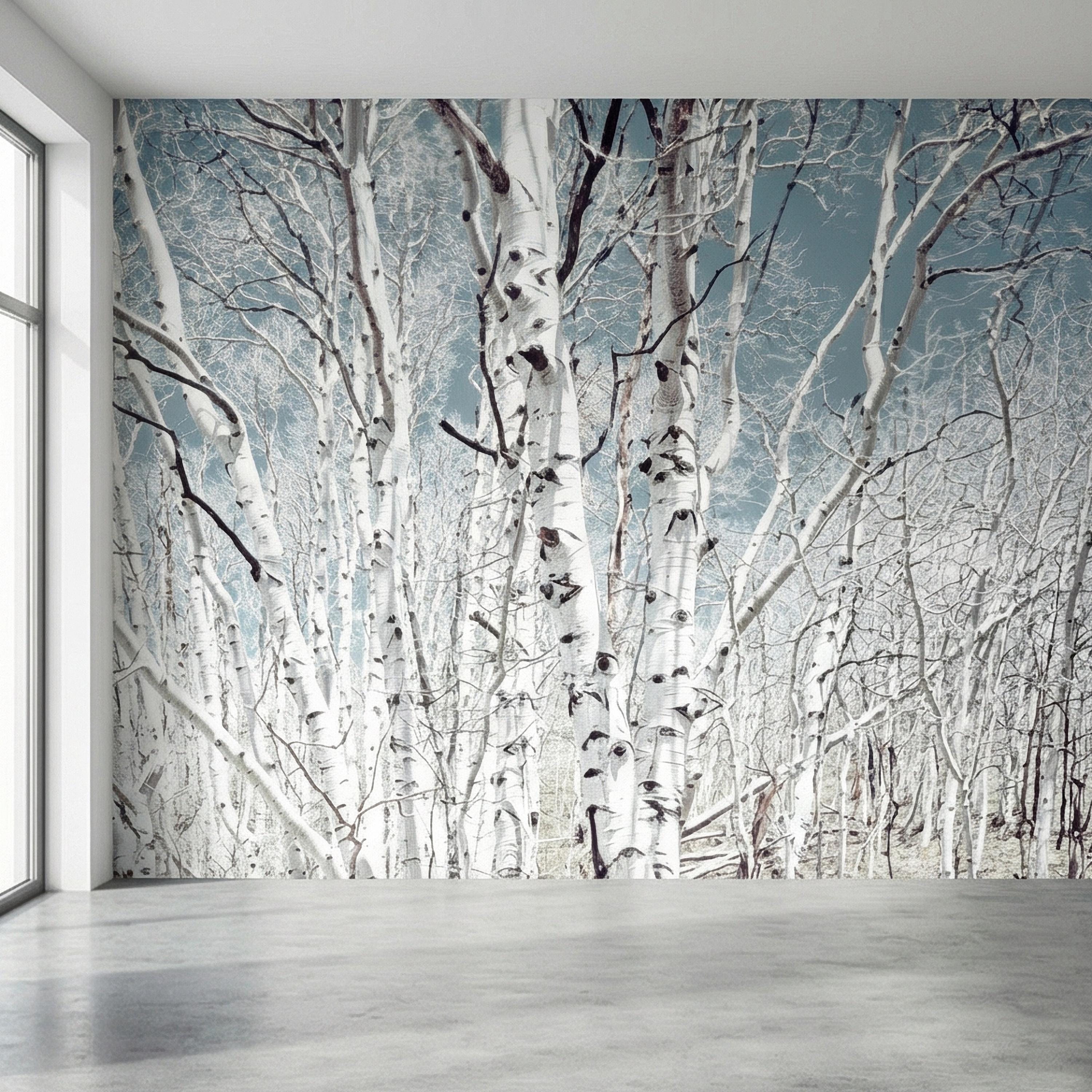 Birch Forest Peel and Stick Wall Mural, White Aspen Trees, Neutral Woodland Scenic, Serene Nature Wallpaper