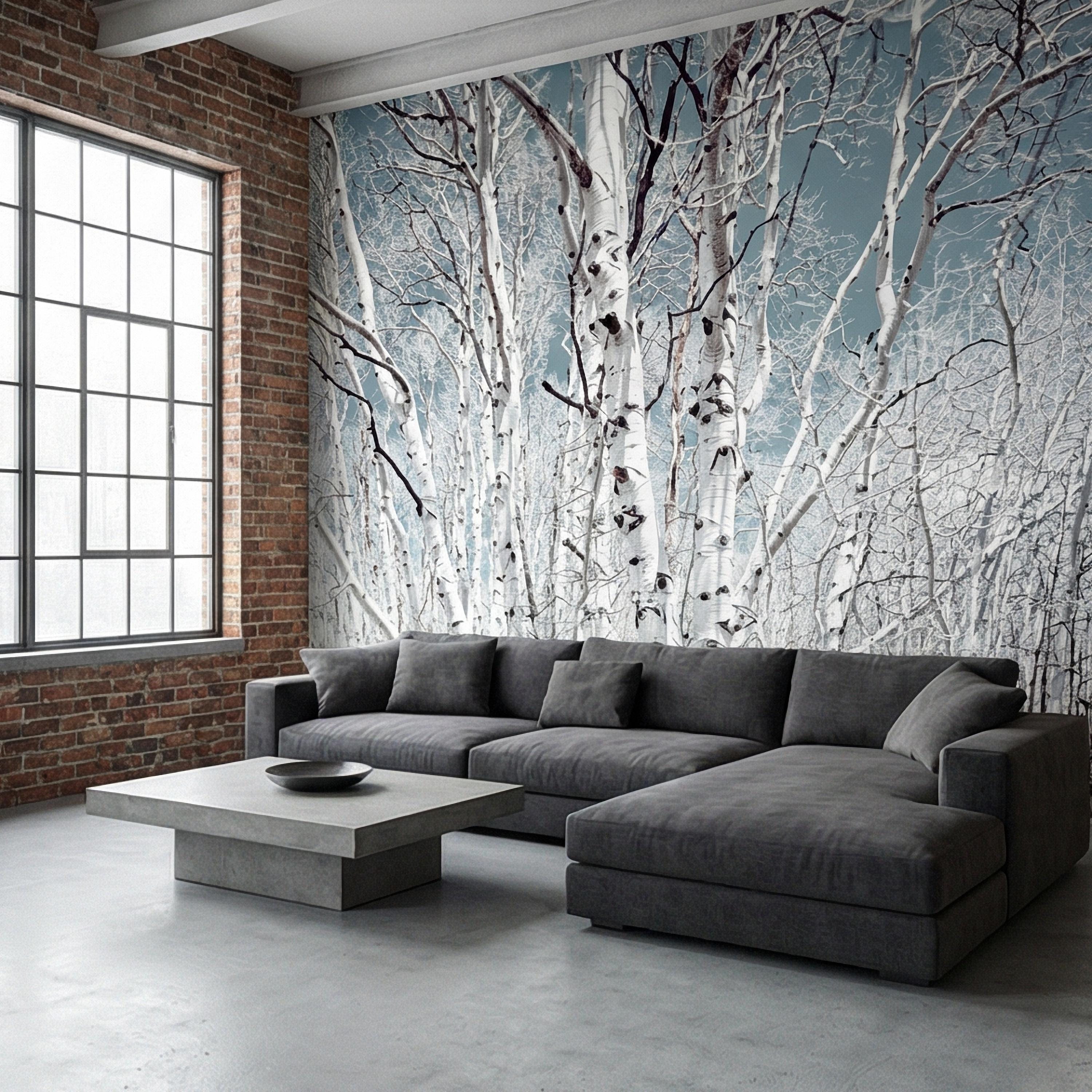 Birch Forest Peel and Stick Wall Mural, White Aspen Trees, Neutral Woodland Scenic, Serene Nature Wallpaper