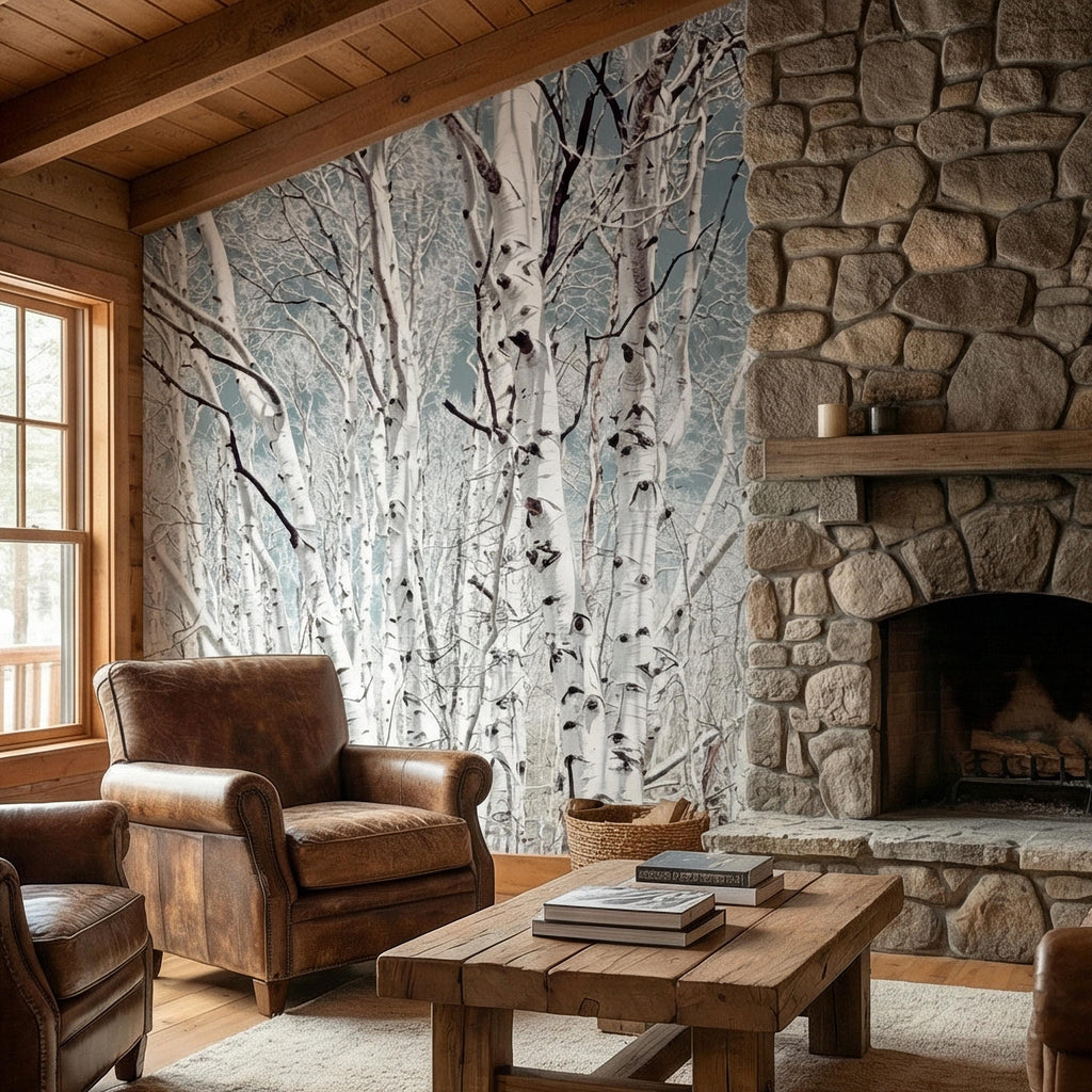 Birch Forest Peel and Stick Wall Mural, White Aspen Trees, Neutral Woodland Scenic, Serene Nature Wallpaper