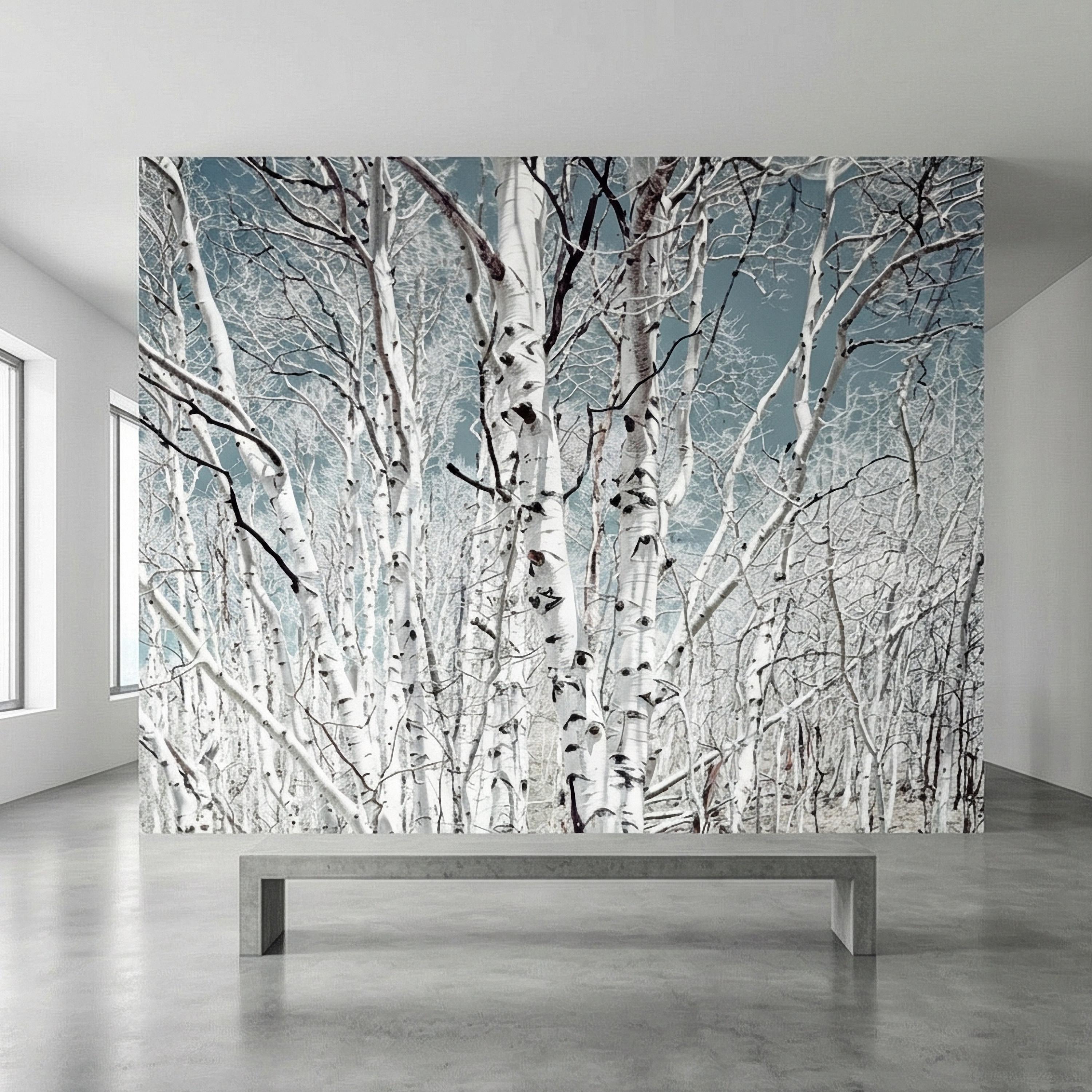 Birch Forest Peel and Stick Wall Mural, White Aspen Trees, Neutral Woodland Scenic, Serene Nature Wallpaper
