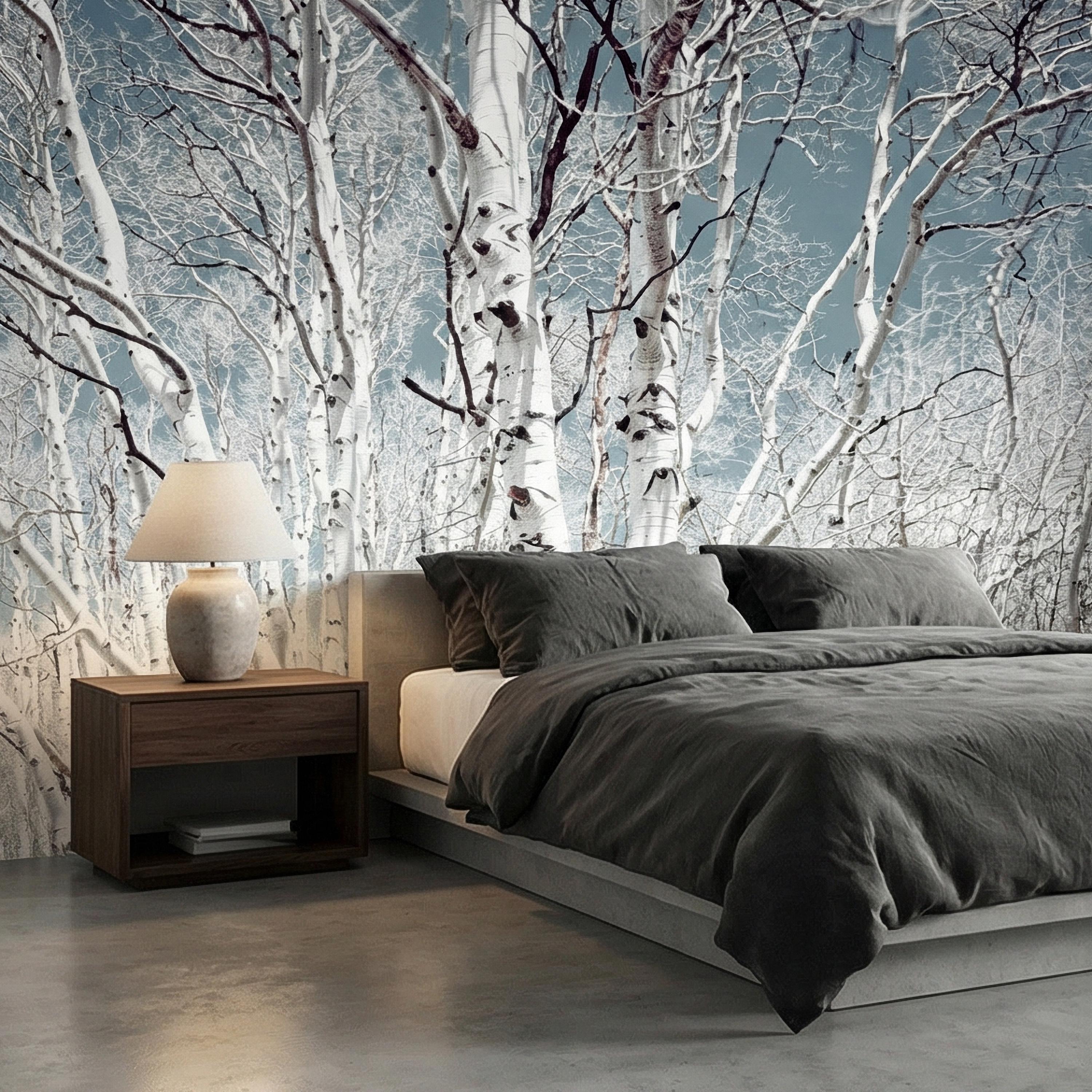 Birch Forest Peel and Stick Wall Mural, White Aspen Trees, Neutral Woodland Scenic, Serene Nature Wallpaper