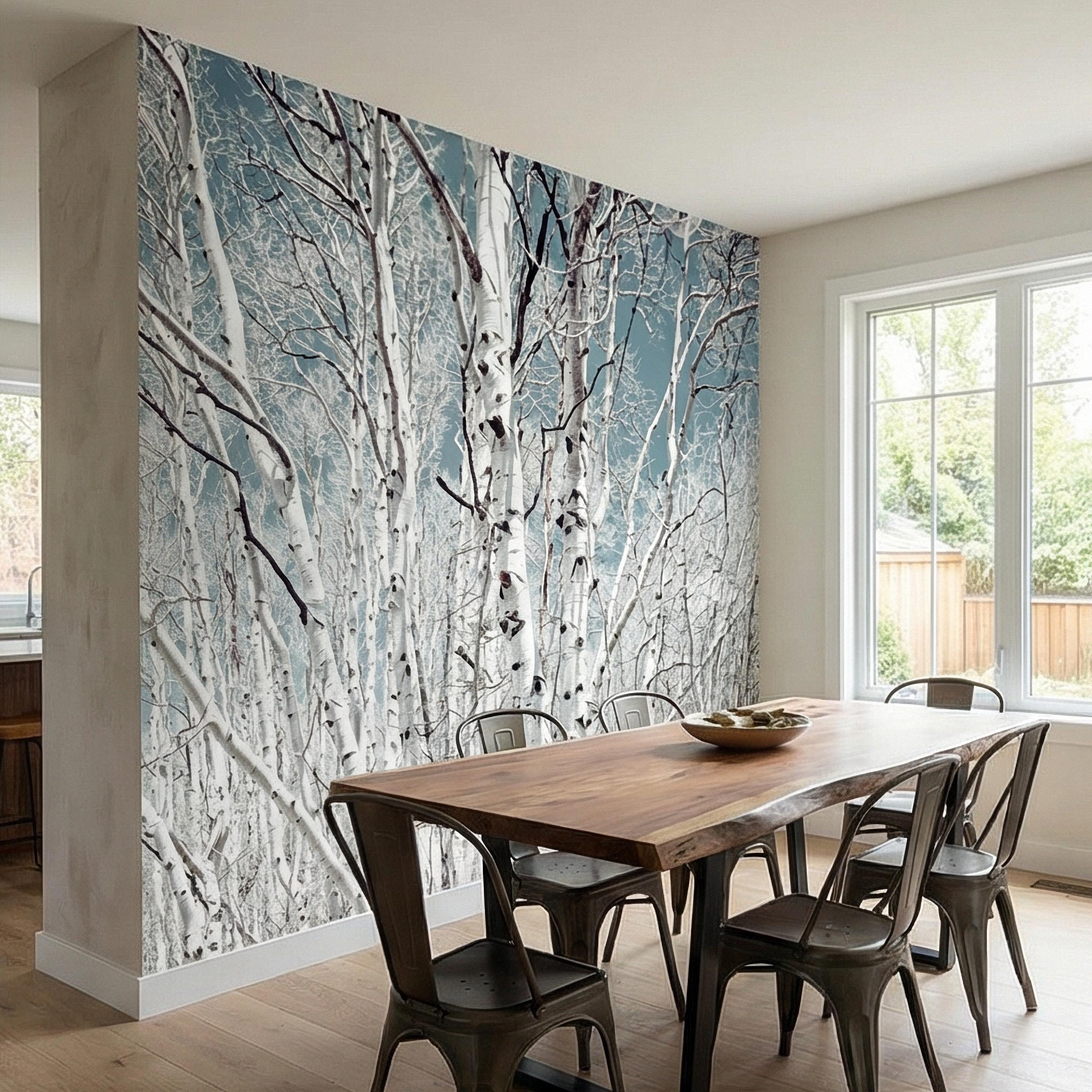 Birch Forest Peel and Stick Wall Mural, White Aspen Trees, Neutral Woodland Scenic, Serene Nature Wallpaper