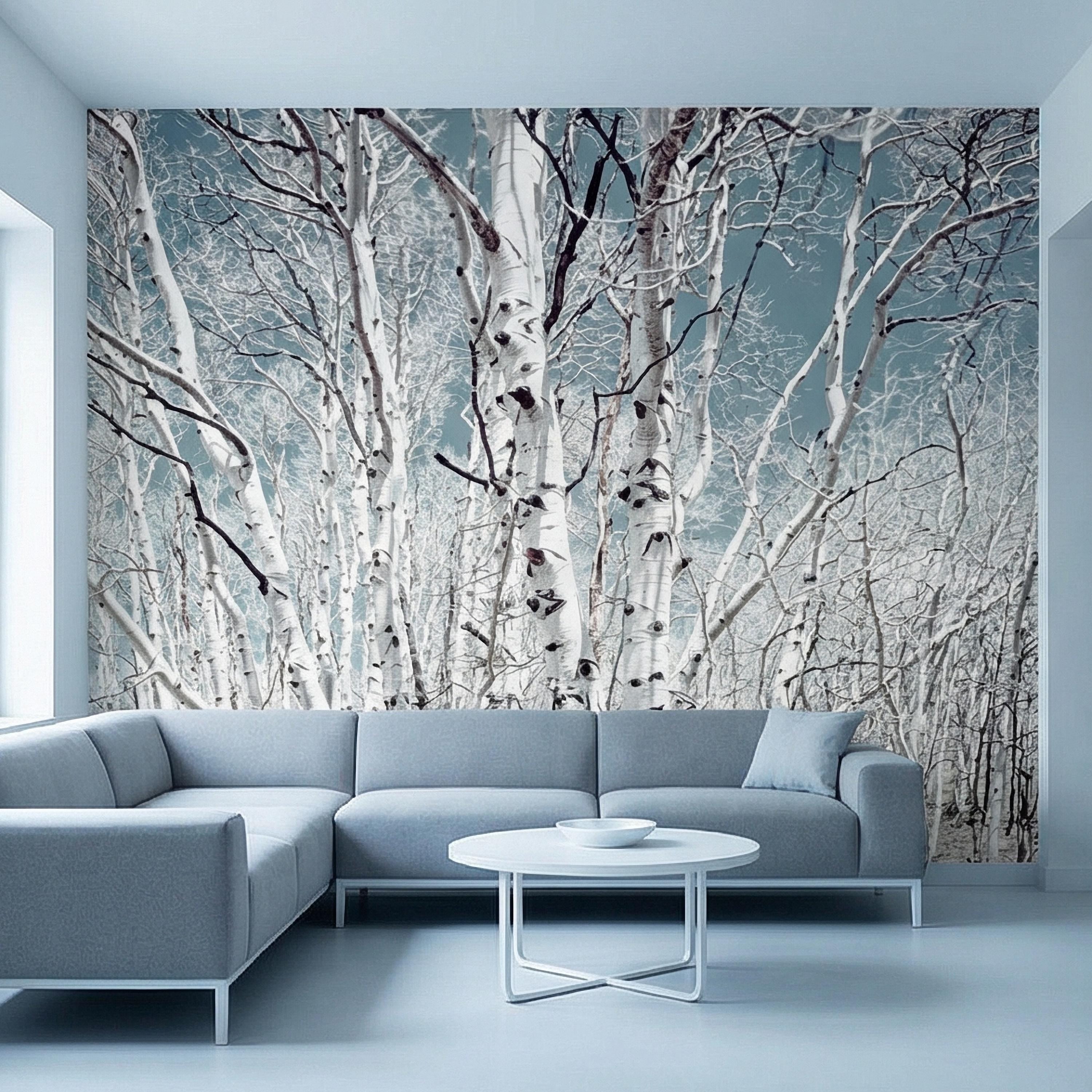 Birch Forest Peel and Stick Wall Mural, White Aspen Trees, Neutral Woodland Scenic, Serene Nature Wallpaper