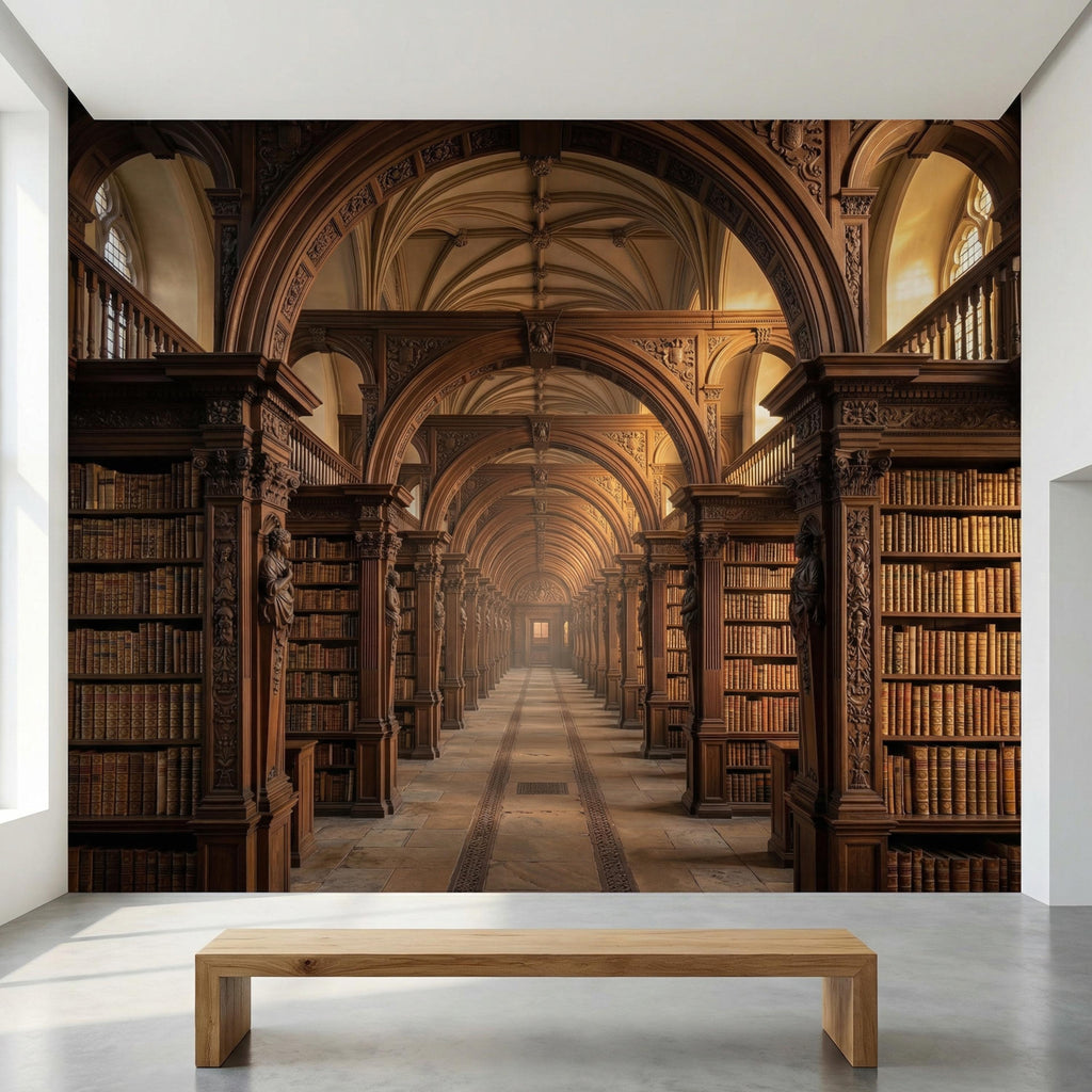 Grand Old World Library Peel and Stick Wall Mural, European Dark Academia Library Wallpaper