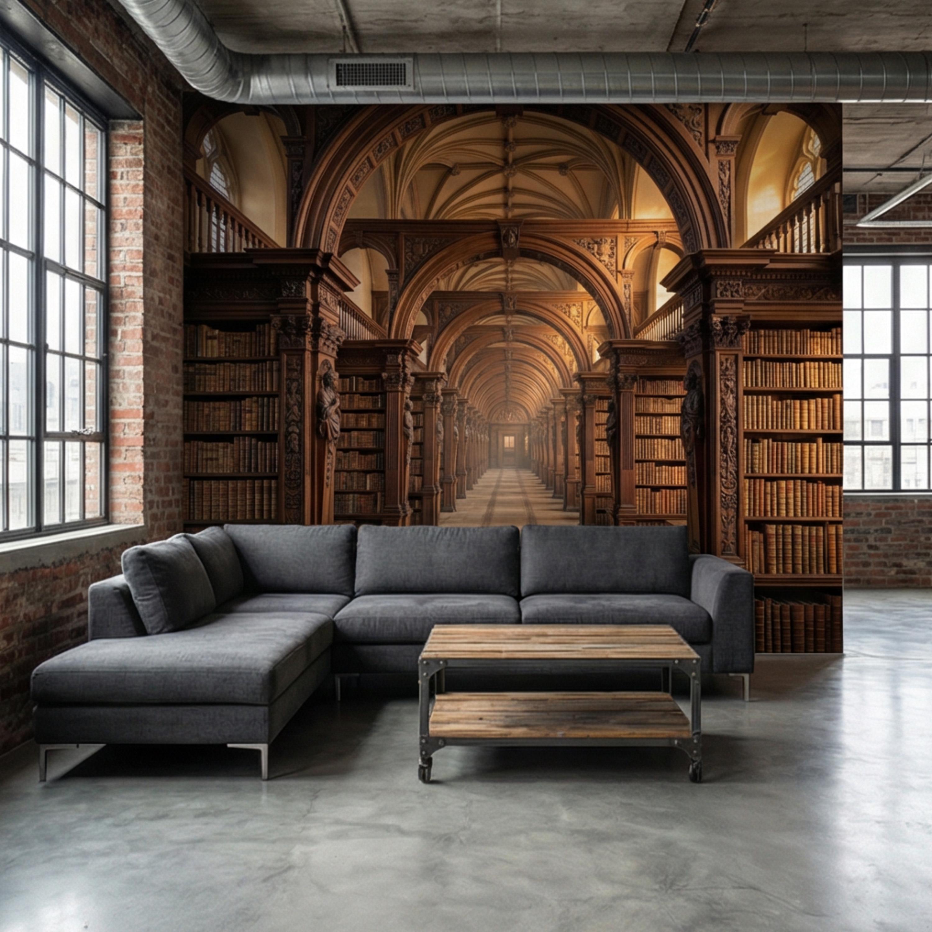 Grand Old World Library Peel and Stick Wall Mural, European Dark Academia Library Wallpaper
