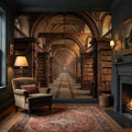 Grand Old World Library Peel and Stick Wall Mural, European Dark Academia Library Wallpaper