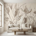 Neutral Botanical Peel and Stick Wall Mural, Soft Beige Dried Leaf, Minimal Organic Nature Textured Wallpaper