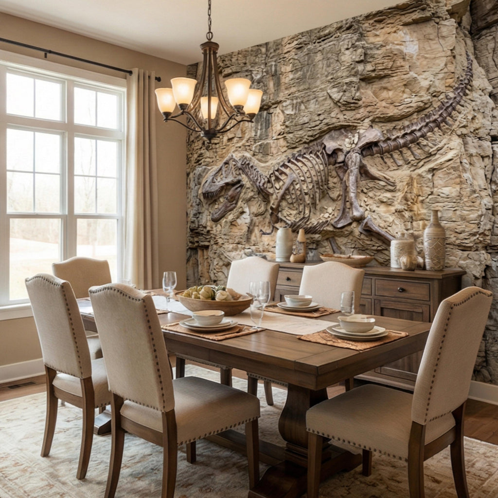 T Rex Fossil Rock Wall Peel and Stick Wall Mural, Prehistoric Dinosaur Skeleton Wallpaper