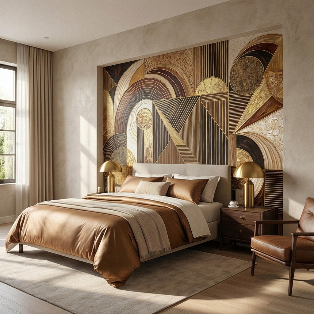 Art Deco Peel and Stick Wall Mural, Geometric Abstract, Luxury Modern Brown Beige Statement Wallpaper