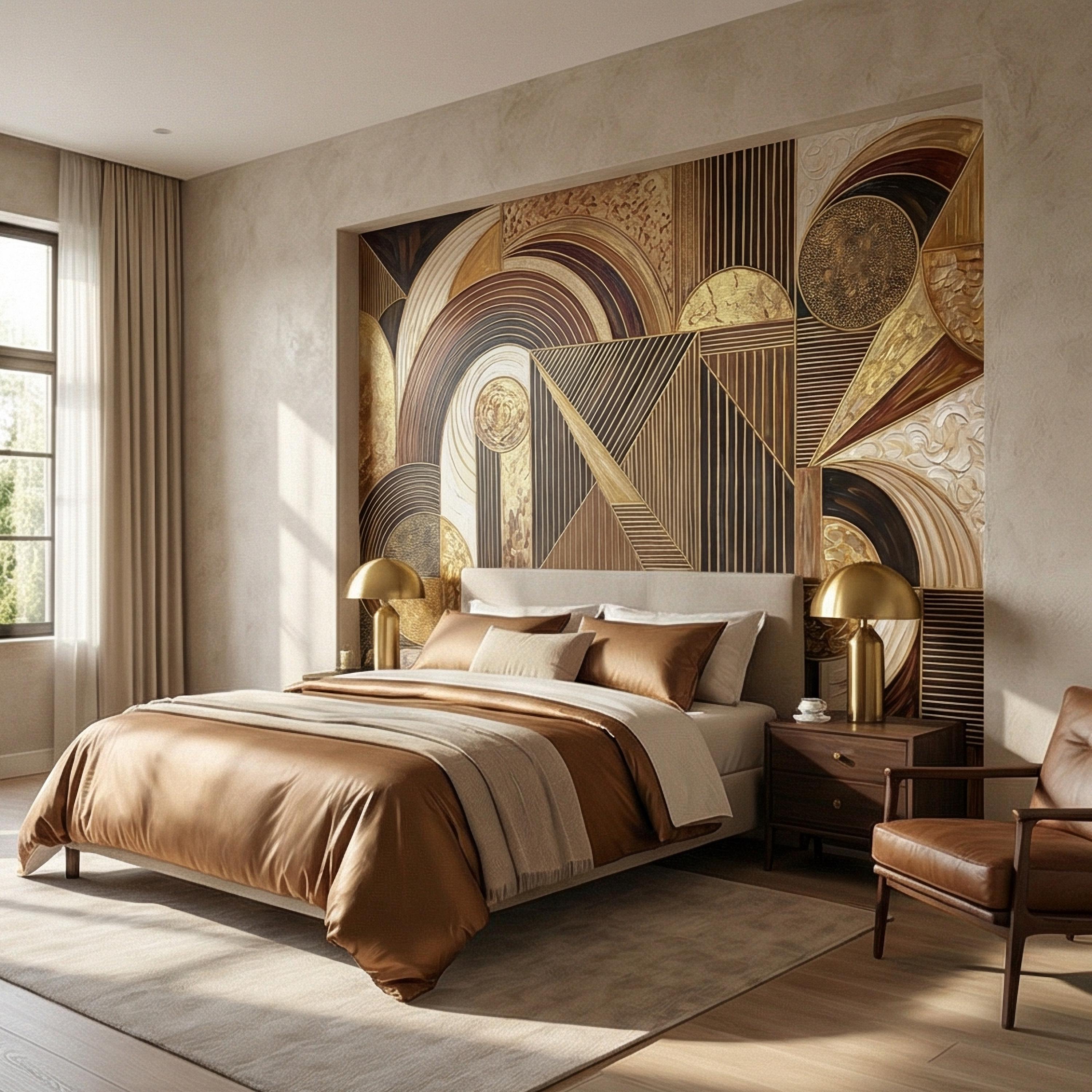 Art Deco Peel and Stick Wall Mural, Geometric Abstract, Luxury Modern Brown Beige Statement Wallpaper