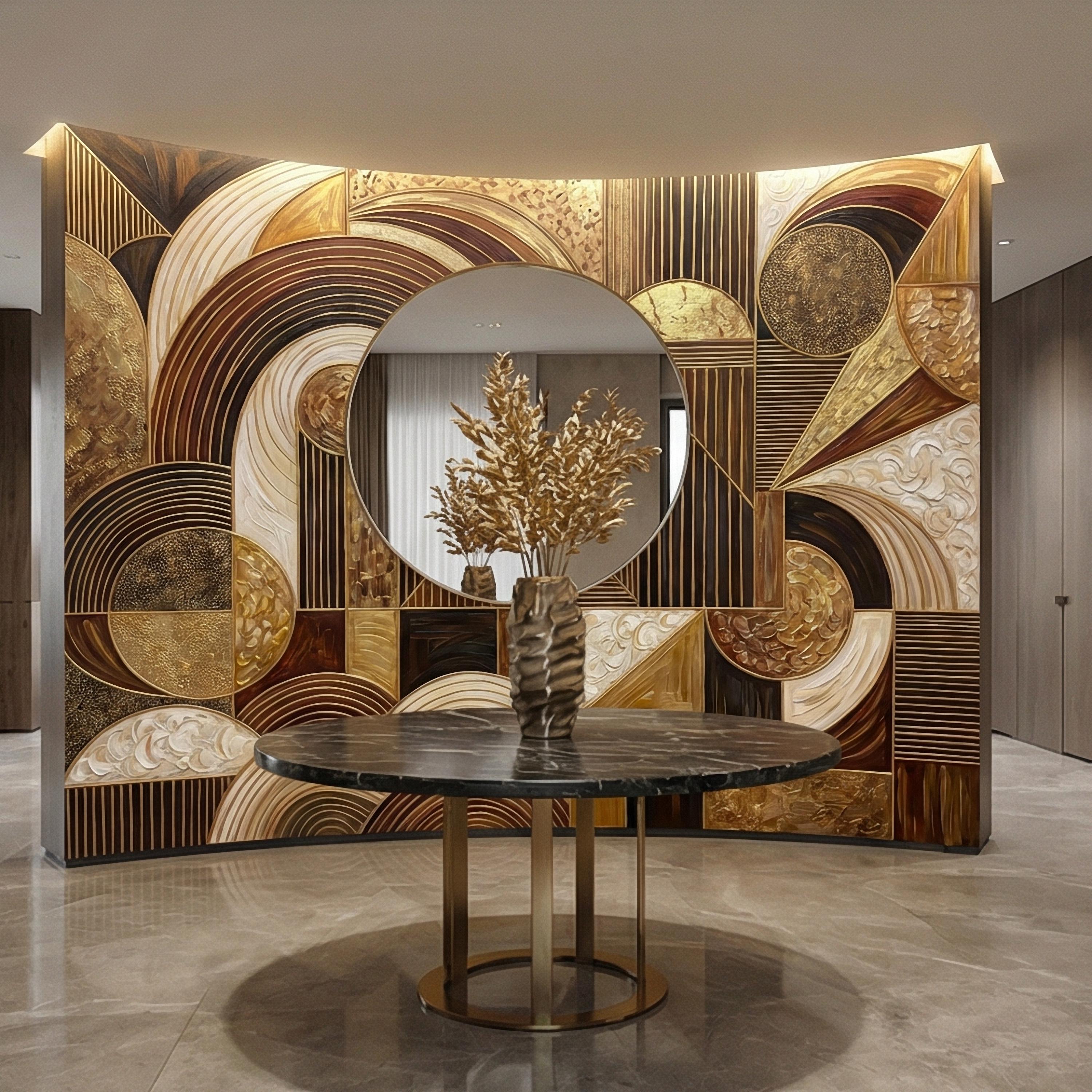 Art Deco Peel and Stick Wall Mural, Geometric Abstract, Luxury Modern Brown Beige Statement Wallpaper