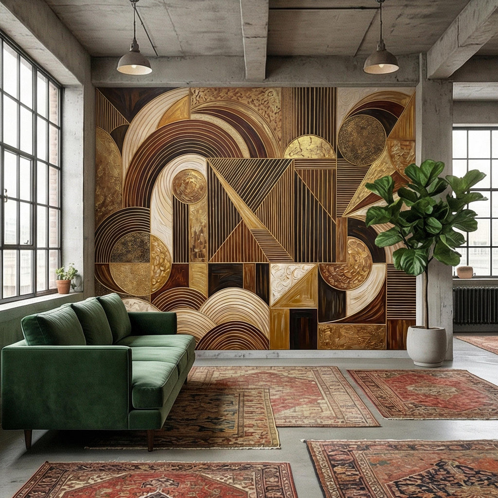 Art Deco Peel and Stick Wall Mural, Geometric Abstract, Luxury Modern Brown Beige Statement Wallpaper