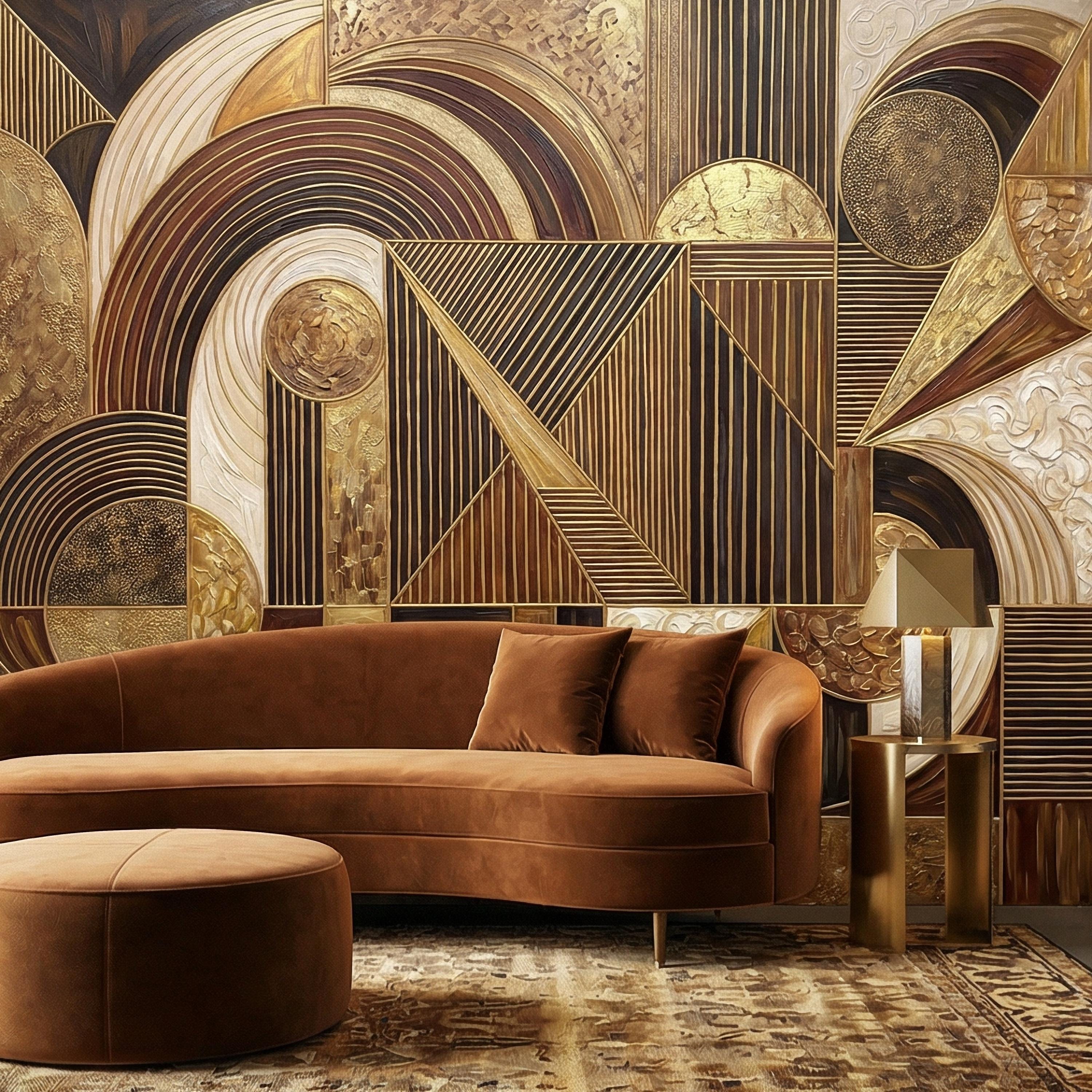 Art Deco Peel and Stick Wall Mural, Geometric Abstract, Luxury Modern Brown Beige Statement Wallpaper
