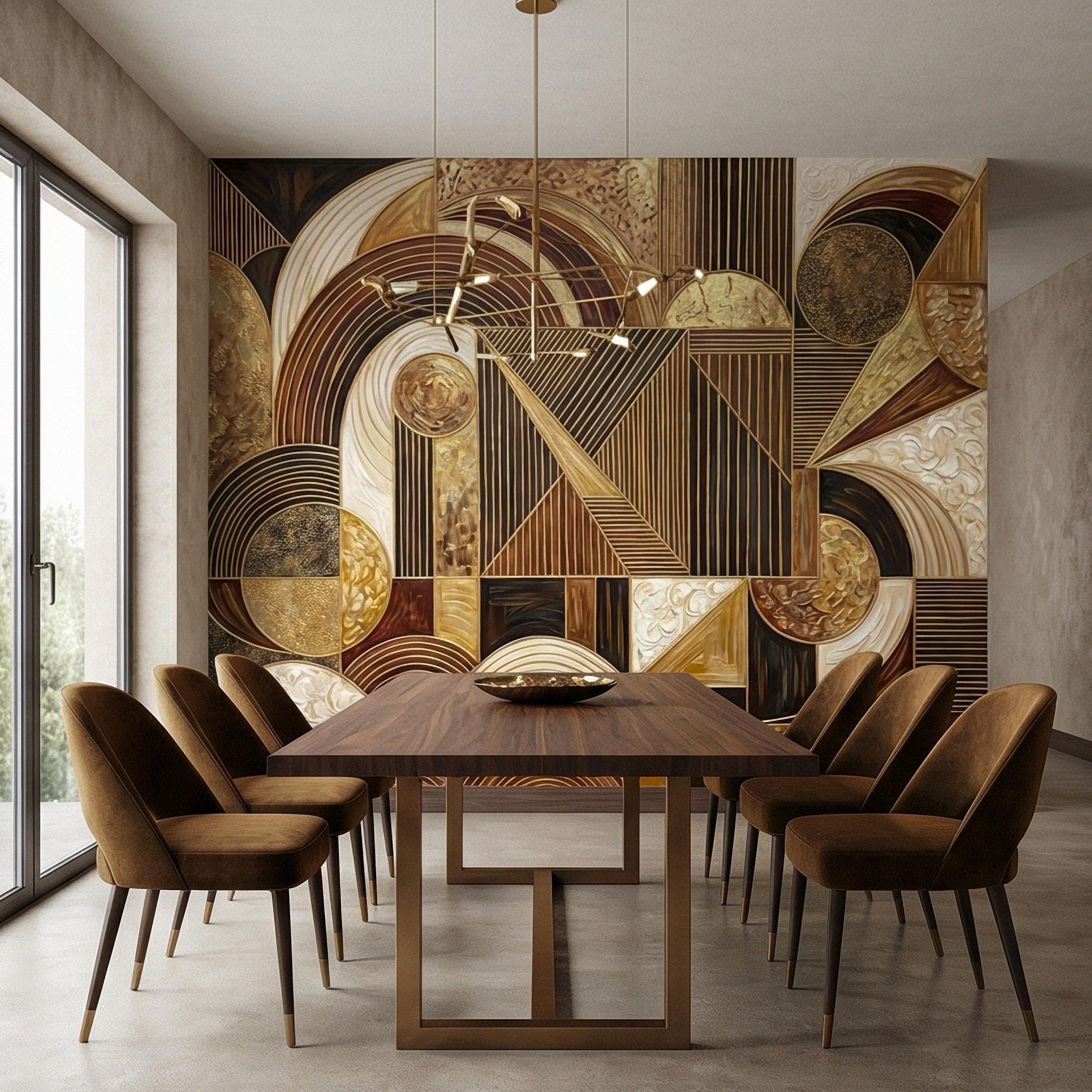 Art Deco Peel and Stick Wall Mural, Geometric Abstract, Luxury Modern Brown Beige Statement Wallpaper