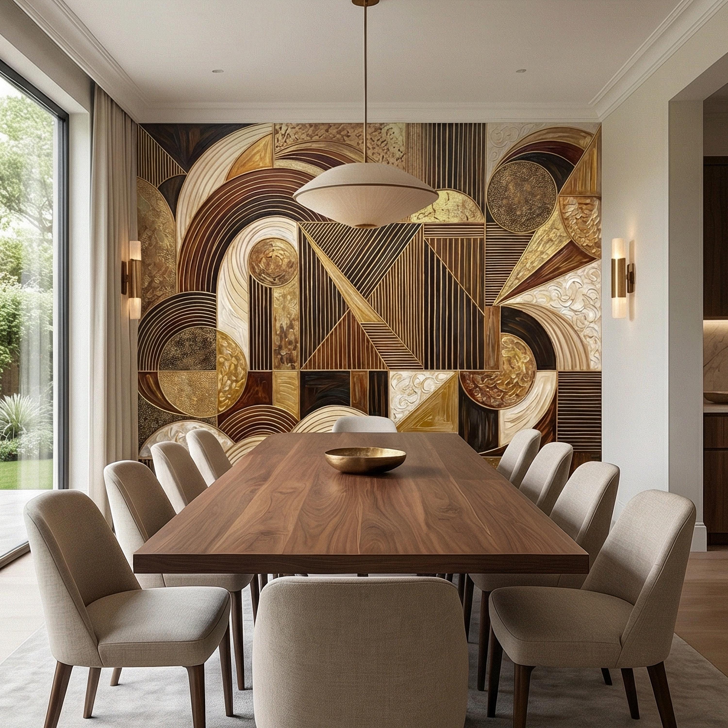 Art Deco Peel and Stick Wall Mural, Geometric Abstract, Luxury Modern Brown Beige Statement Wallpaper