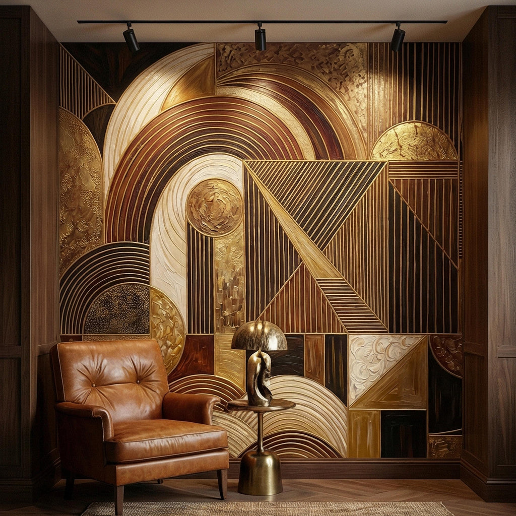 Art Deco Peel and Stick Wall Mural, Geometric Abstract, Luxury Modern Brown Beige Statement Wallpaper