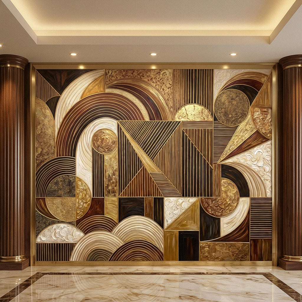 Art Deco Peel and Stick Wall Mural, Geometric Abstract, Luxury Modern Brown Beige Statement Wallpaper